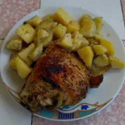 Пилешко бутче с чеснови картофки