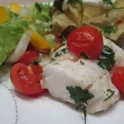 Печена риба с чери домати
