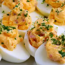 Пълнени яйца с крема сирене и салам