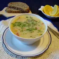 Пилешка супа с фиде, картофи и варена застройка
