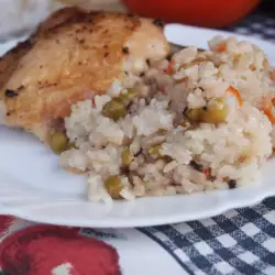 Пилешки бутчета с ориз и грах