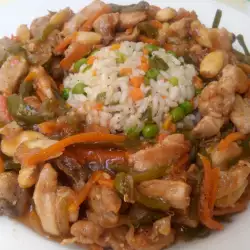 Пиле със зеленчуци по китайски на тиган