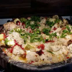 Пиле с ориз и зеленчуци на сач