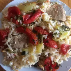 Телешко варено с ориз и зеленчуци на фурна