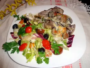 Телешки език с печурки и моцарела