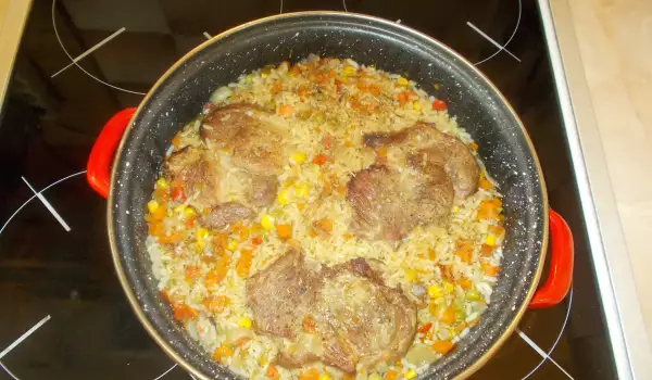 Ориз с гъби и свински пържоли под капак
