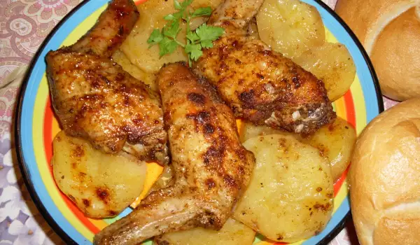 Печено пилешко с картофи
