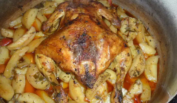Пиле с пресни картофи на фурна