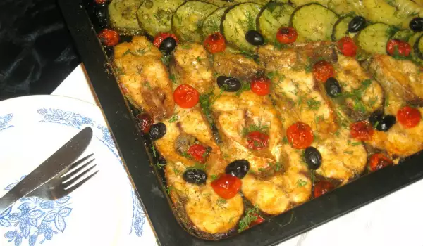 Печена риба с редени зеленчуци