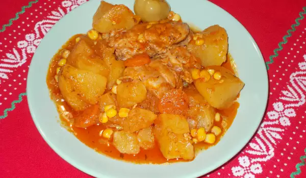 Заек с картофи и царевица