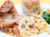 Пиле с гъби и макарони